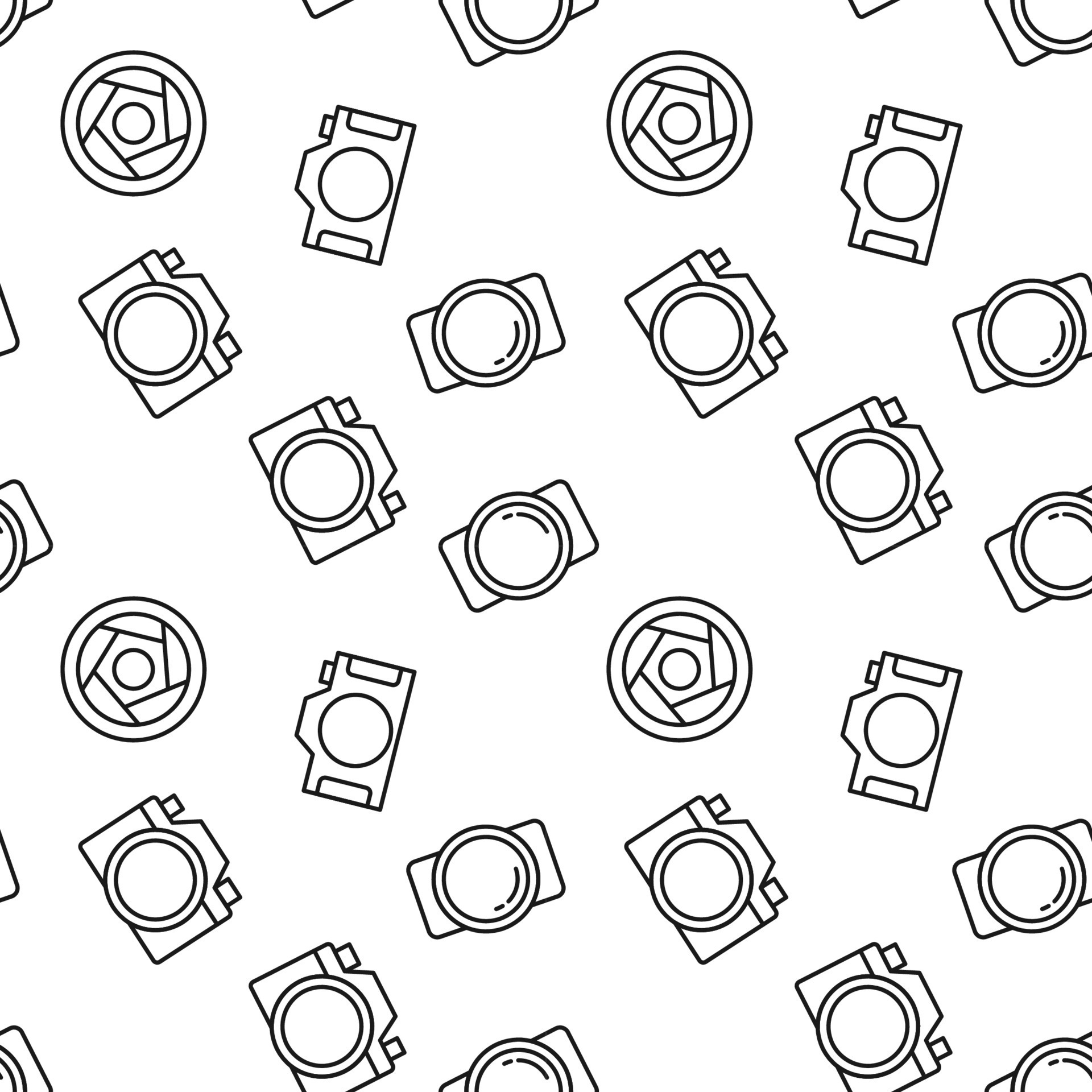 Seamless repeating monochrome pattern of photo cameras and camera