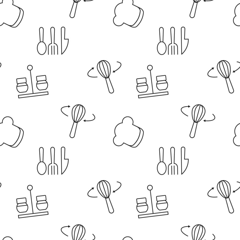 Seamless vector repeating pattern of mixer, salt and pepper, chef hat. It can be used for web sites, apps, clothes, covers, banners etc