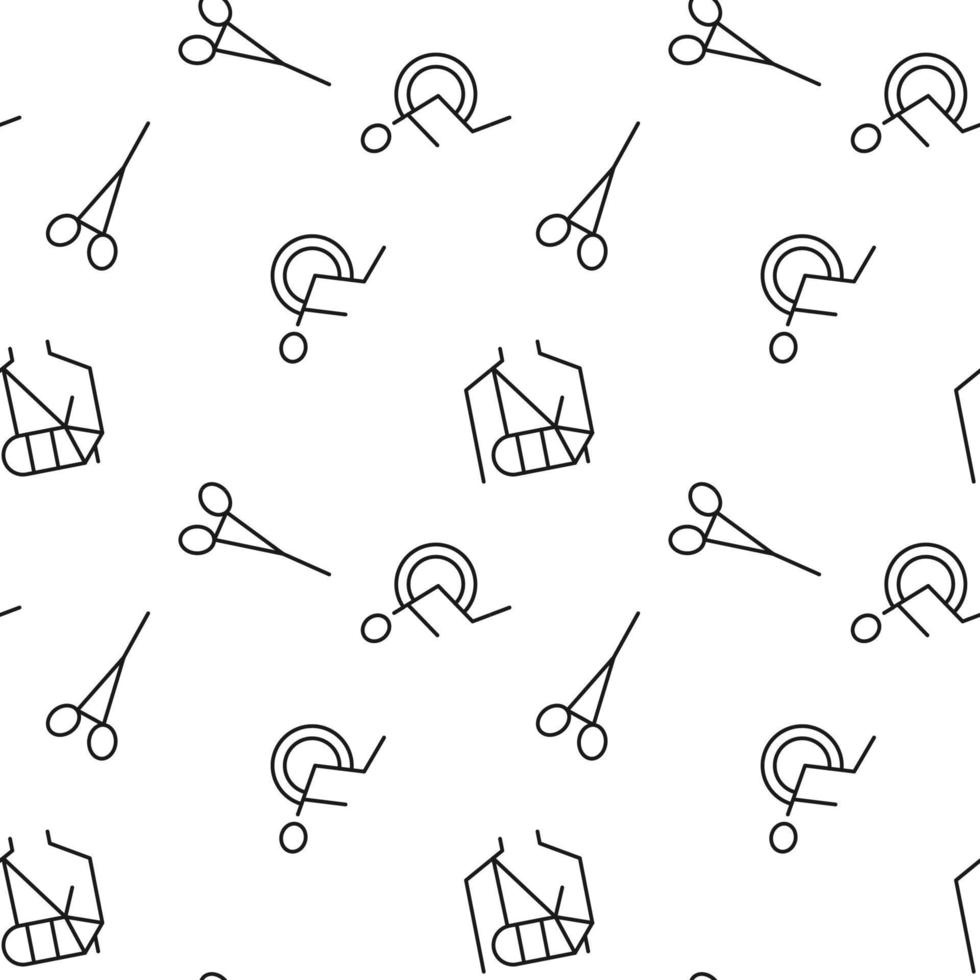 Seamless pattern of injury, wheelchair, surgery scissors. Suitable for shops, web sites and applications, media, backgrounds vector