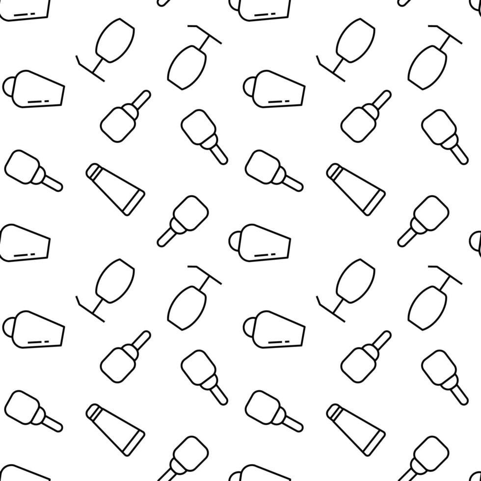 Vector seamless pattern of various bottles for gel, soap, shampoo on white background. It can be used for textile, backgrounds, placards