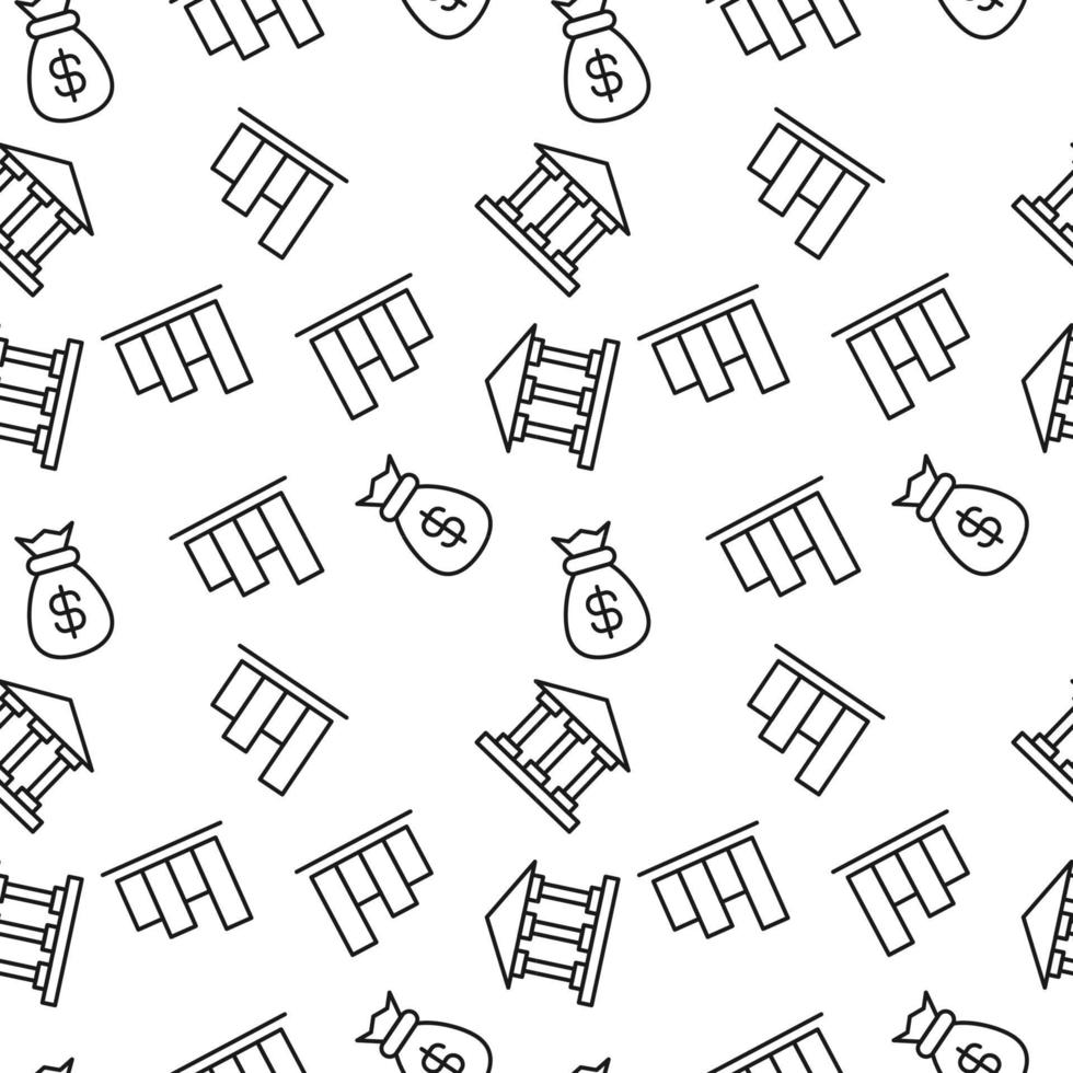 Seamless vector monochrome pattern of money bag, bank, progress bar for covers, shops, wrappers, sites, apps