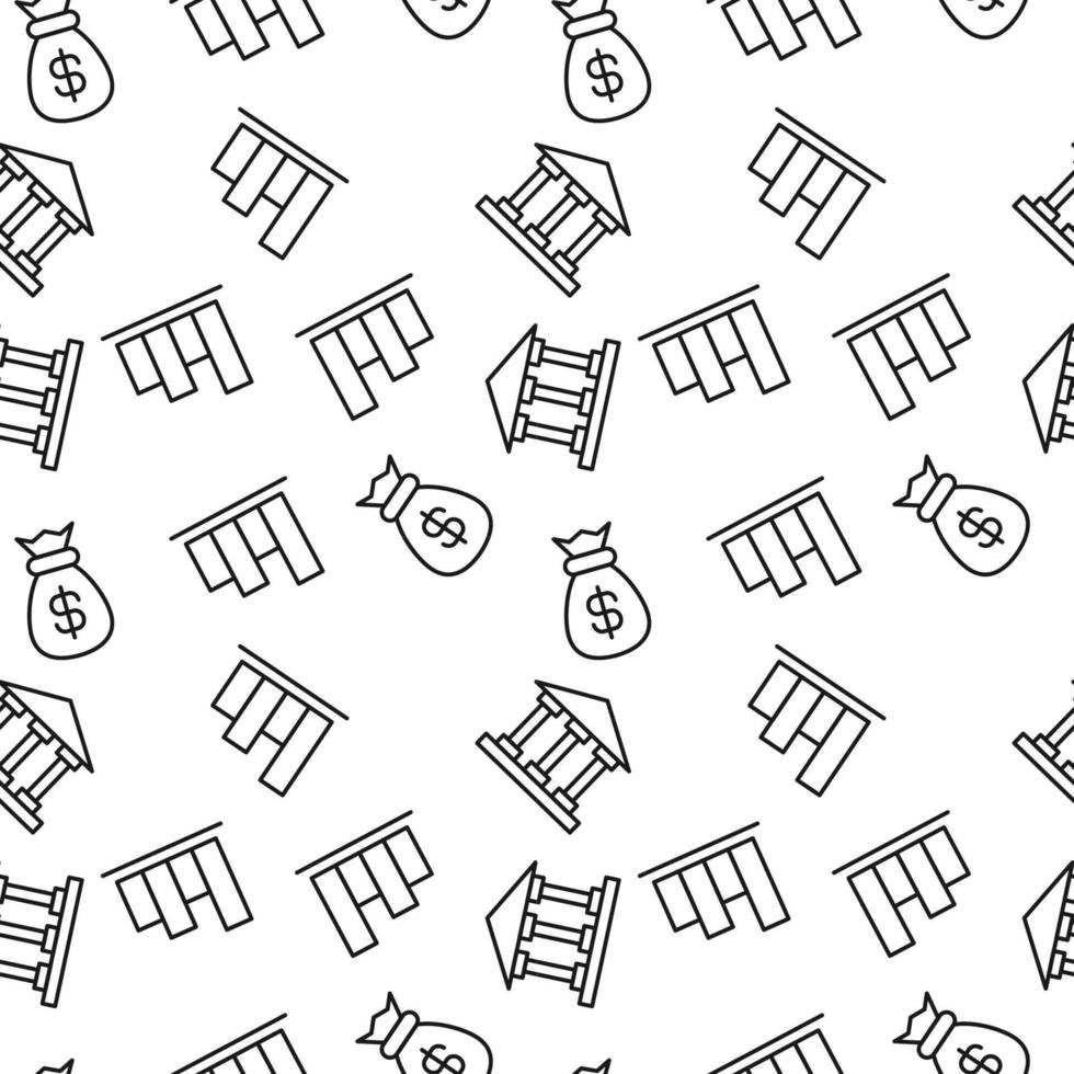 Seamless vector monochrome pattern of money bag, bank, progress bar for covers, shops, wrappers, sites, apps