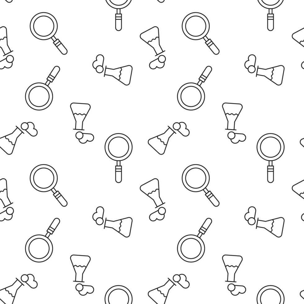 Seamless vector repeating pattern of Laboratory Bulbs and Magnifying glass. It can be used for web sites, apps, clothes, covers, banners etc