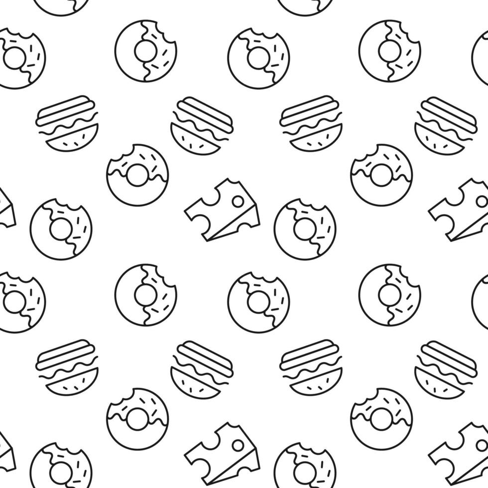 Vector repeating seamless pattern of hamburger, cheese doughnut for wallpapers, wrappers, postcards, backgrounds