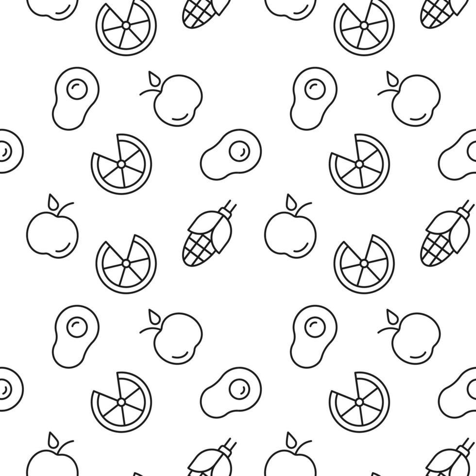Vector repeating seamless pattern of avocado, corn, slice of orange for wallpapers, wrappers, postcards, backgrounds