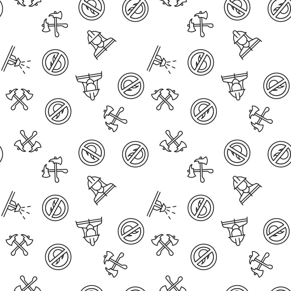 Vector seamless pattern of firefighter, crossed fire, axes on white background. It can be used for printing on various surfaces