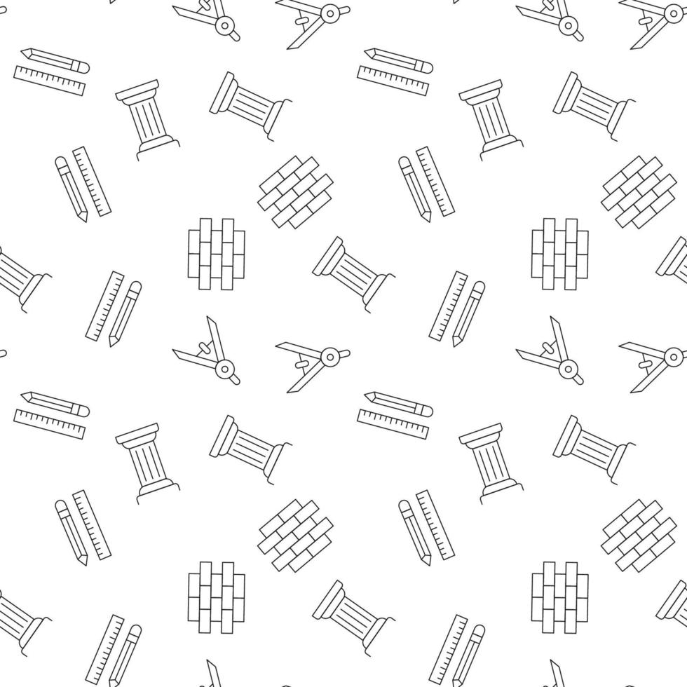 Vector seamless pattern of liner, pencil, brick wall, column made of various element