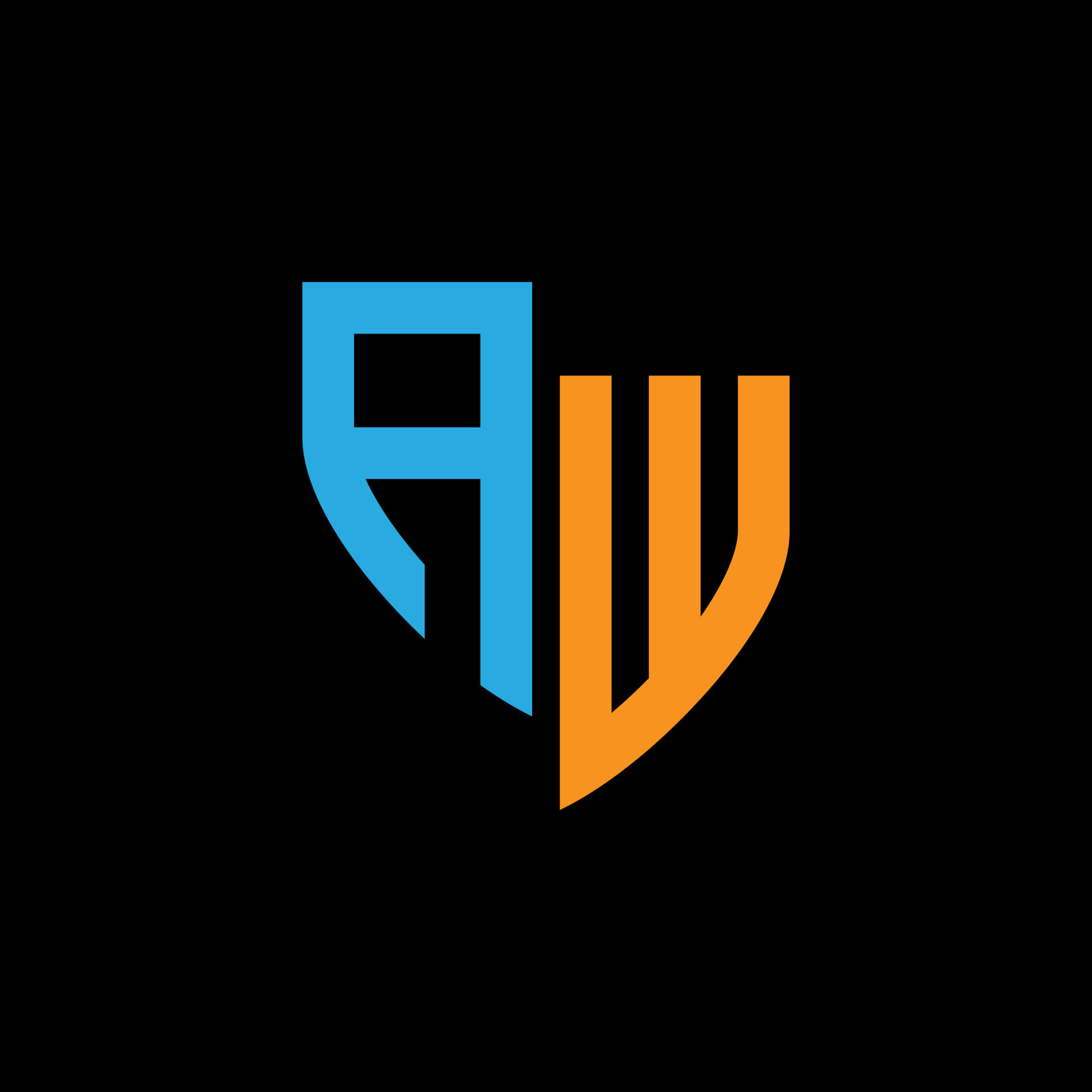 AW abstract monogram logo design on black background. AW creative