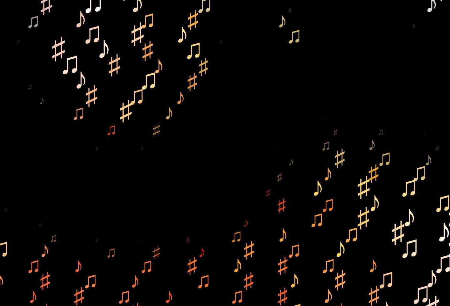 Dark Yellow, Orange vector background with music symbols.