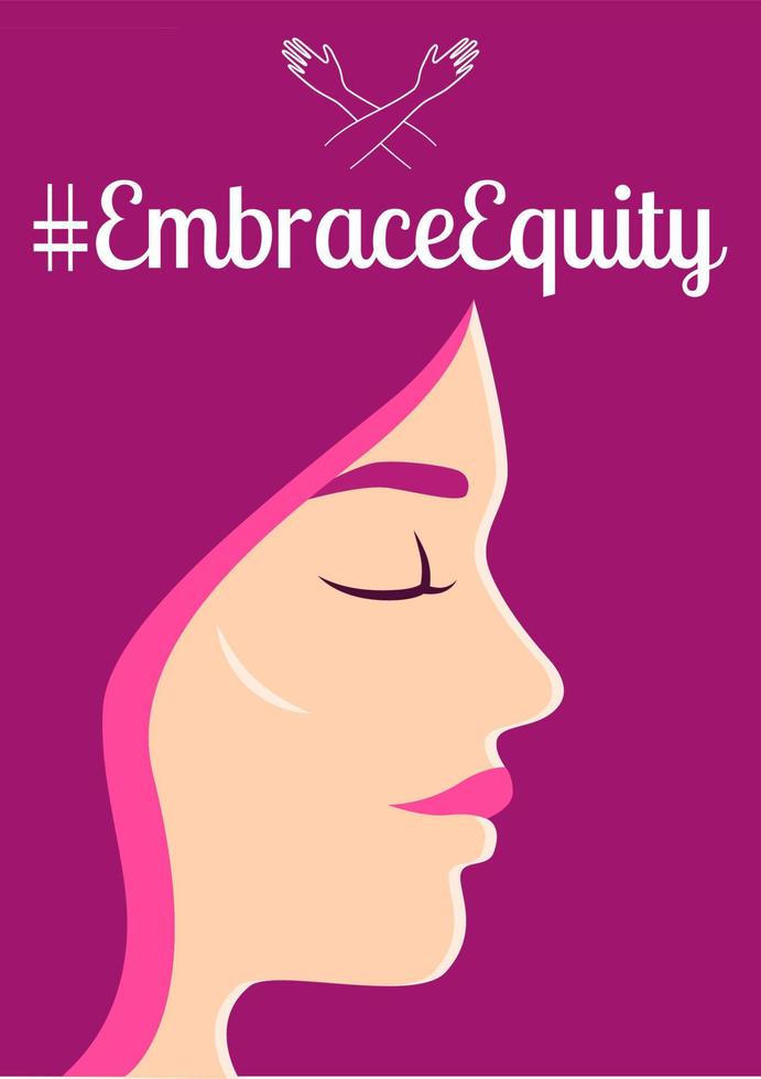 Three white concept posters with woman face. Embrace equity social movement illustration backgrounds. vector