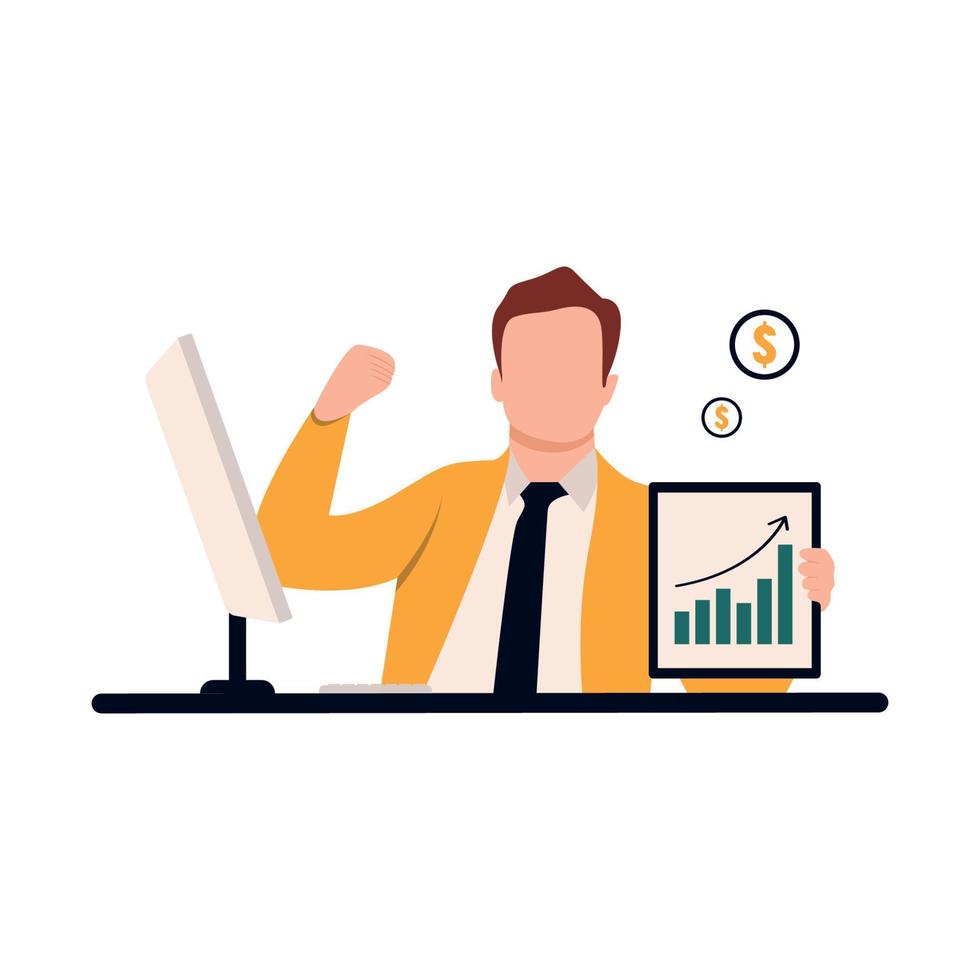 illustration of happy and happy man getting work result increase vector