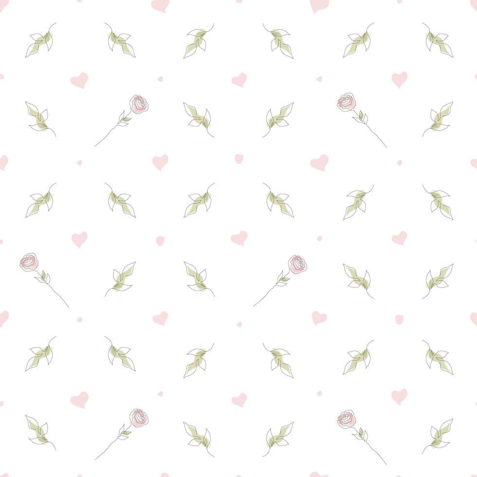 Seamless pattern with hand drawn rose flower continuous one line art. Minimalist contour drawing monoline pastel rose seamless pattern. vector