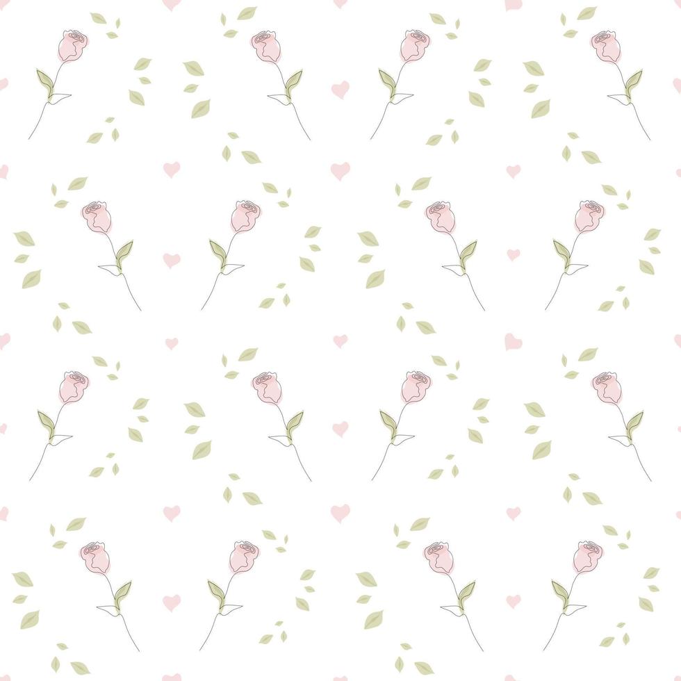 Seamless pattern with hand drawn rose flower continuous one line art. Minimalist contour drawing monoline pastel rose seamless pattern. vector