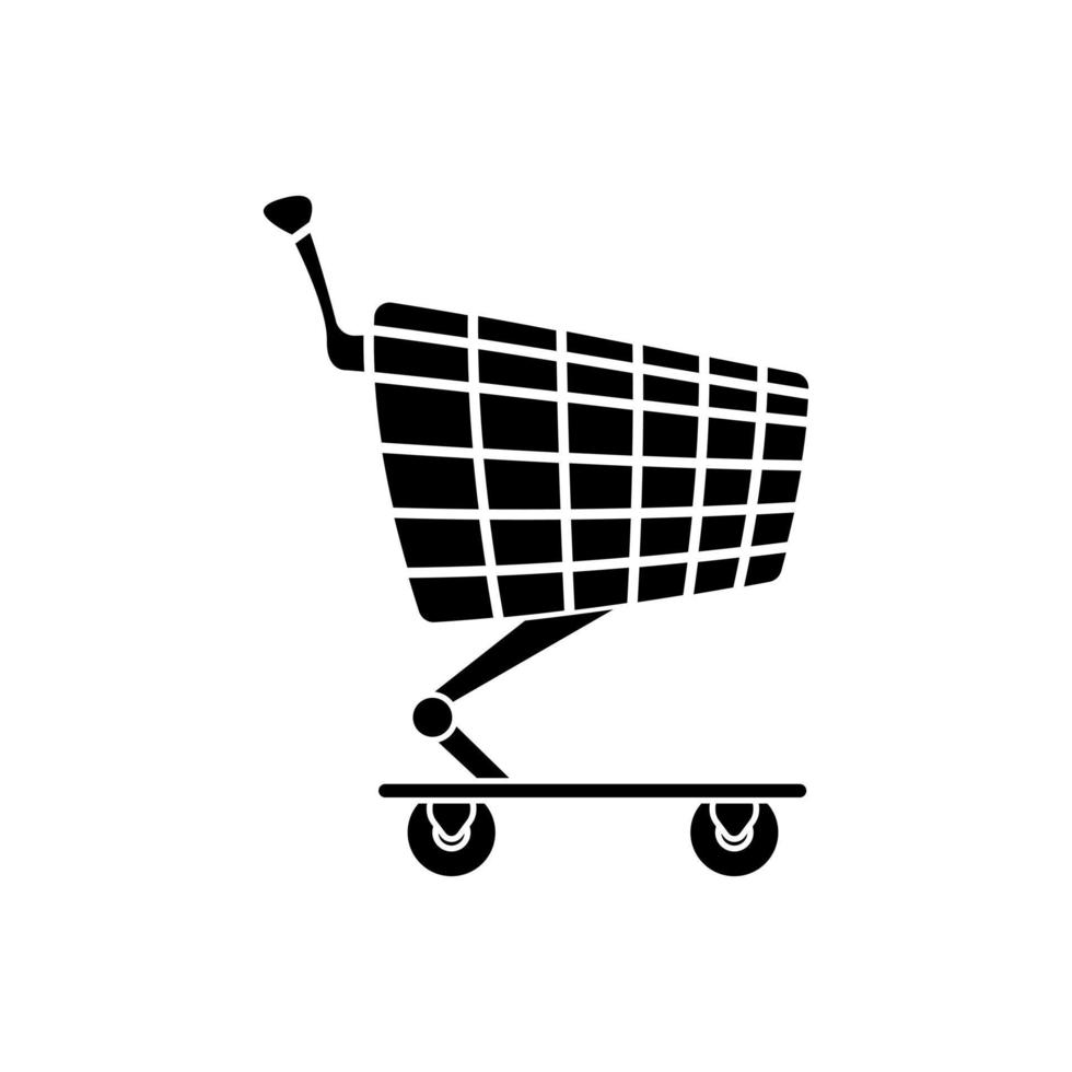 compras carro negro silueta icono. aislado en blanco antecedentes. vector