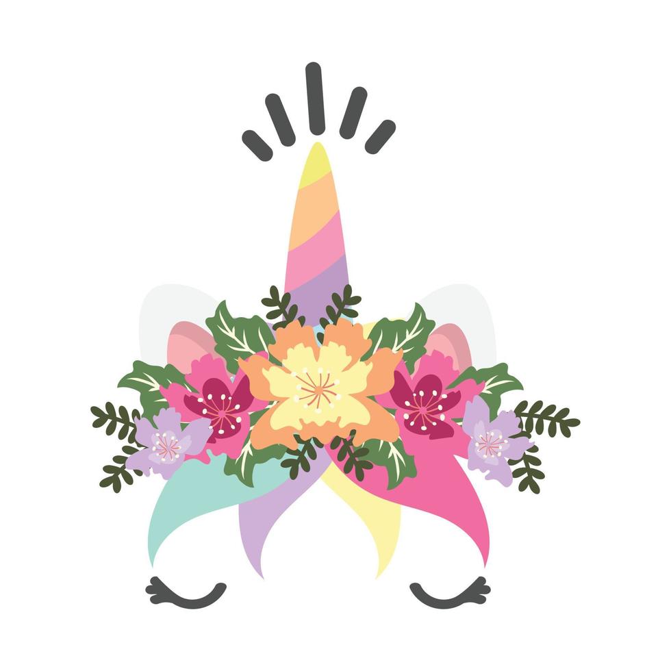 Happy unicorn face head flat vector