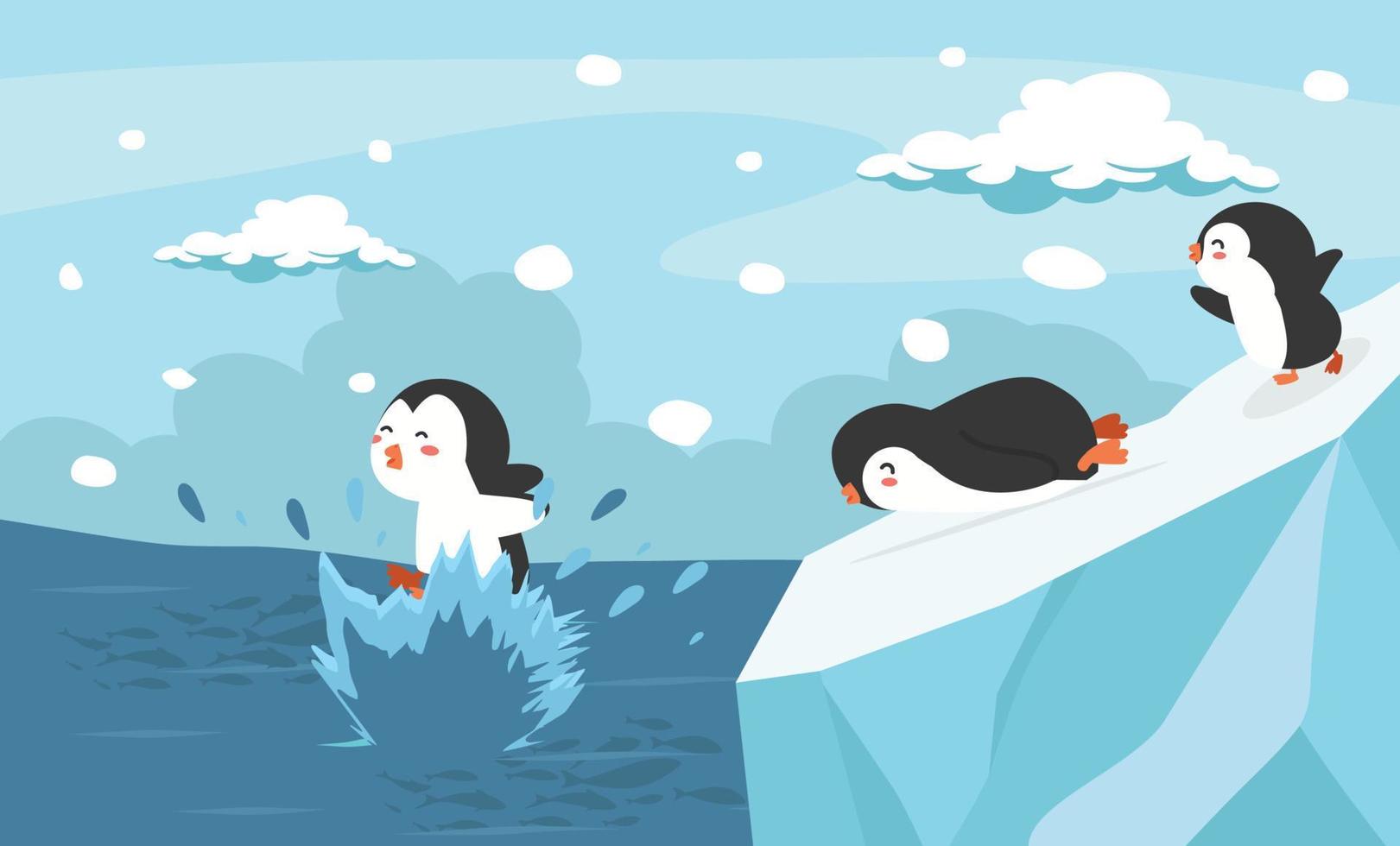 pingüino saltando en el Oceano vector