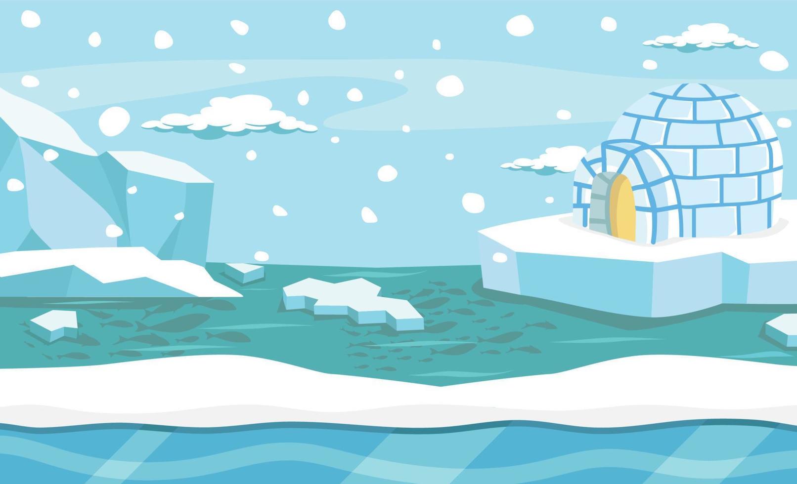 North pole landscape with icebergs in snow vector