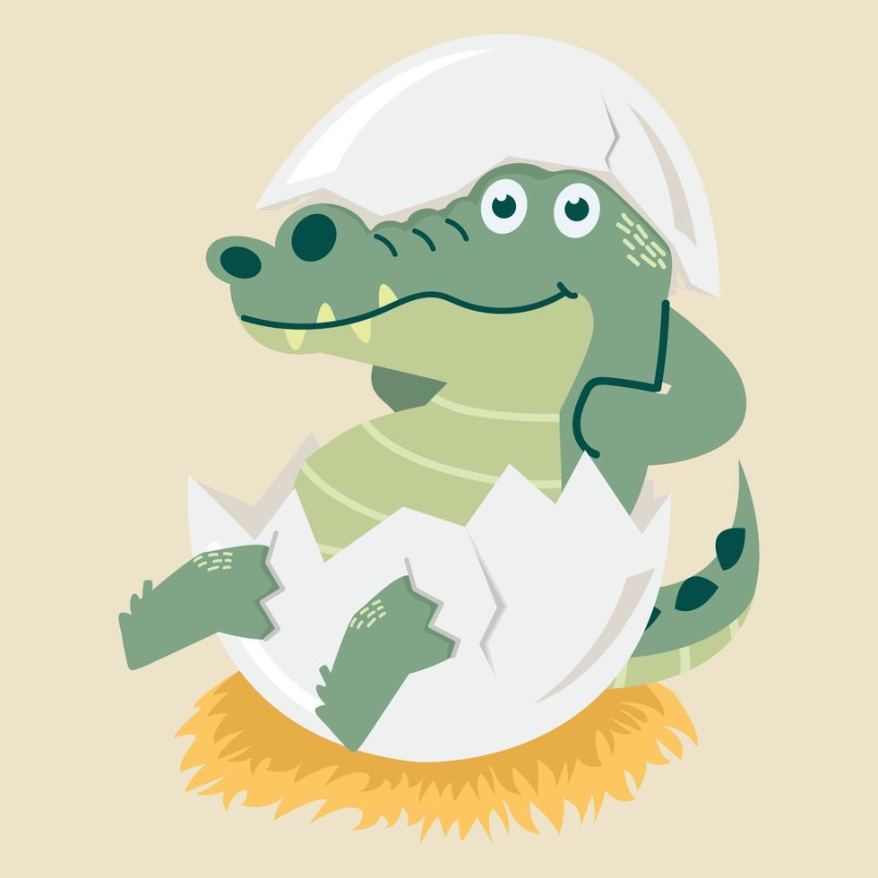 Cute crocodile in eggshell cartoon vector