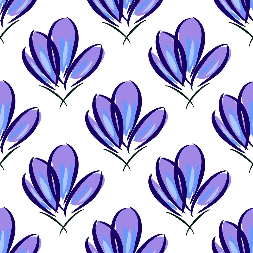 Crocus seamless background. Shafran flower ornament. Flora is blooming spring. Beautiful spring flower textiles. Plant element wallpaper. vector