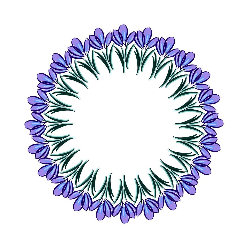 Crocus flower circle. Shafran ornament. Flora is blooming spring. Beautiful spring flower frame banner. Plant element. vector