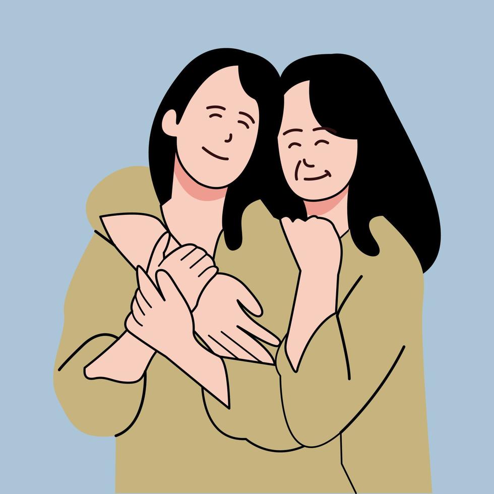 madre e hija abrazando vector