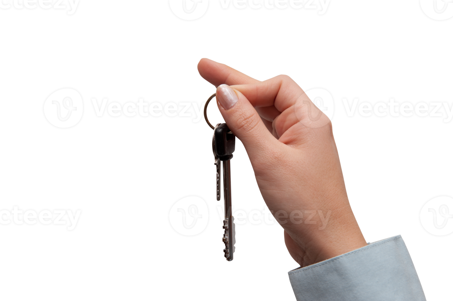 Hand holds house keys. concept of buying or selling home png