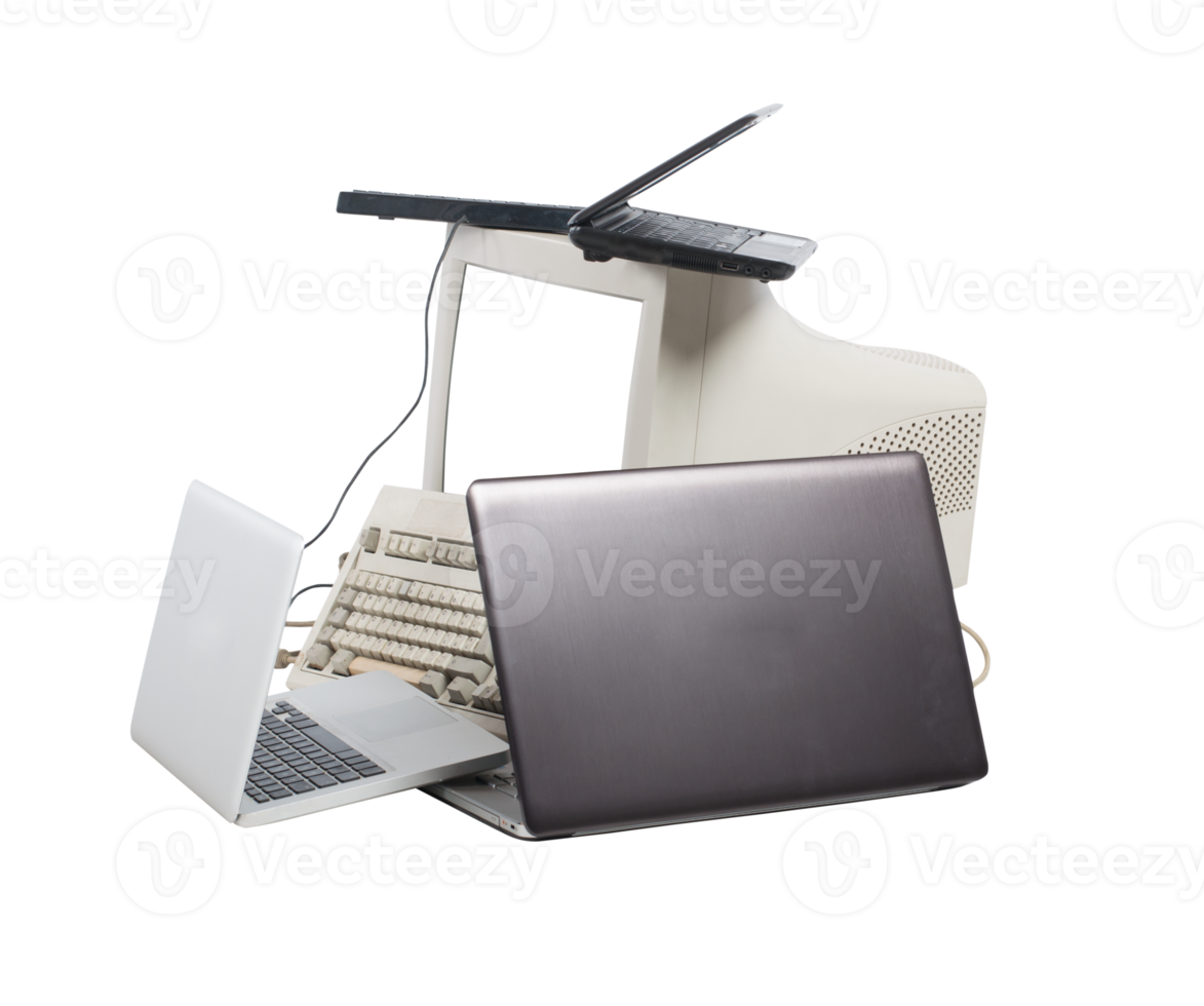 Mixed hardware of modern and old personal computer and laptop png