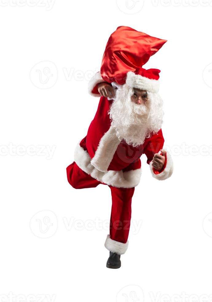 santa claus corre velozes para entregar todos presentes png