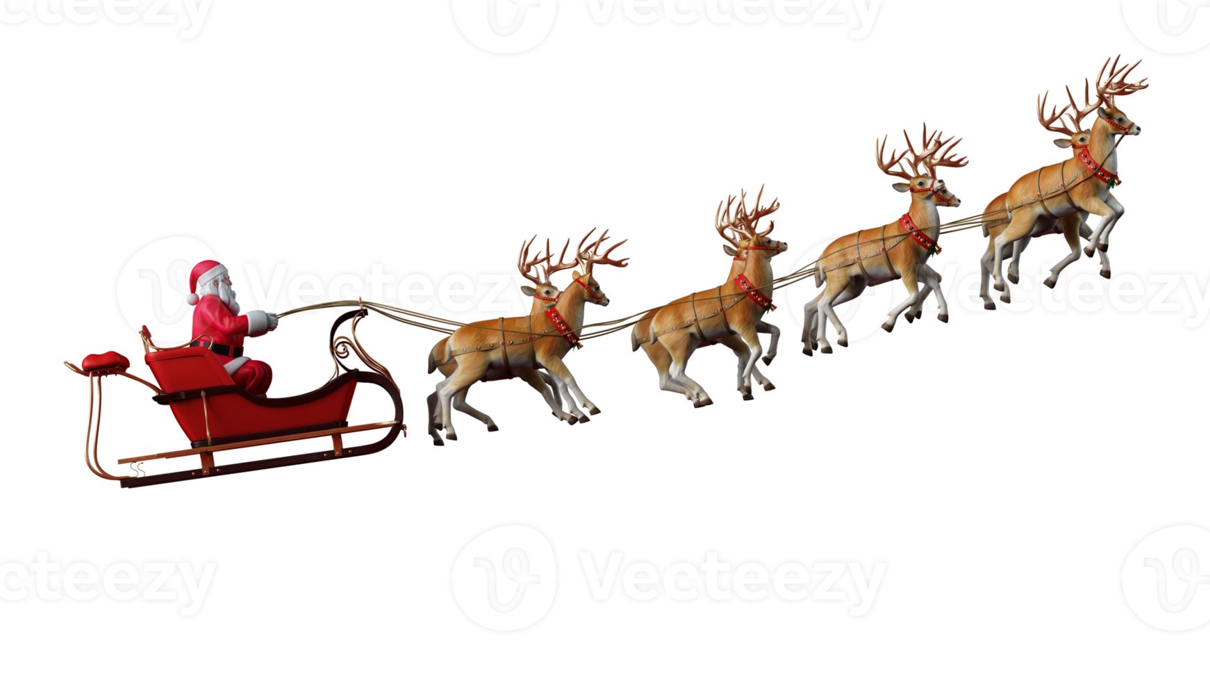 santa claus ready to deliver presents with sleigh with reindeer png