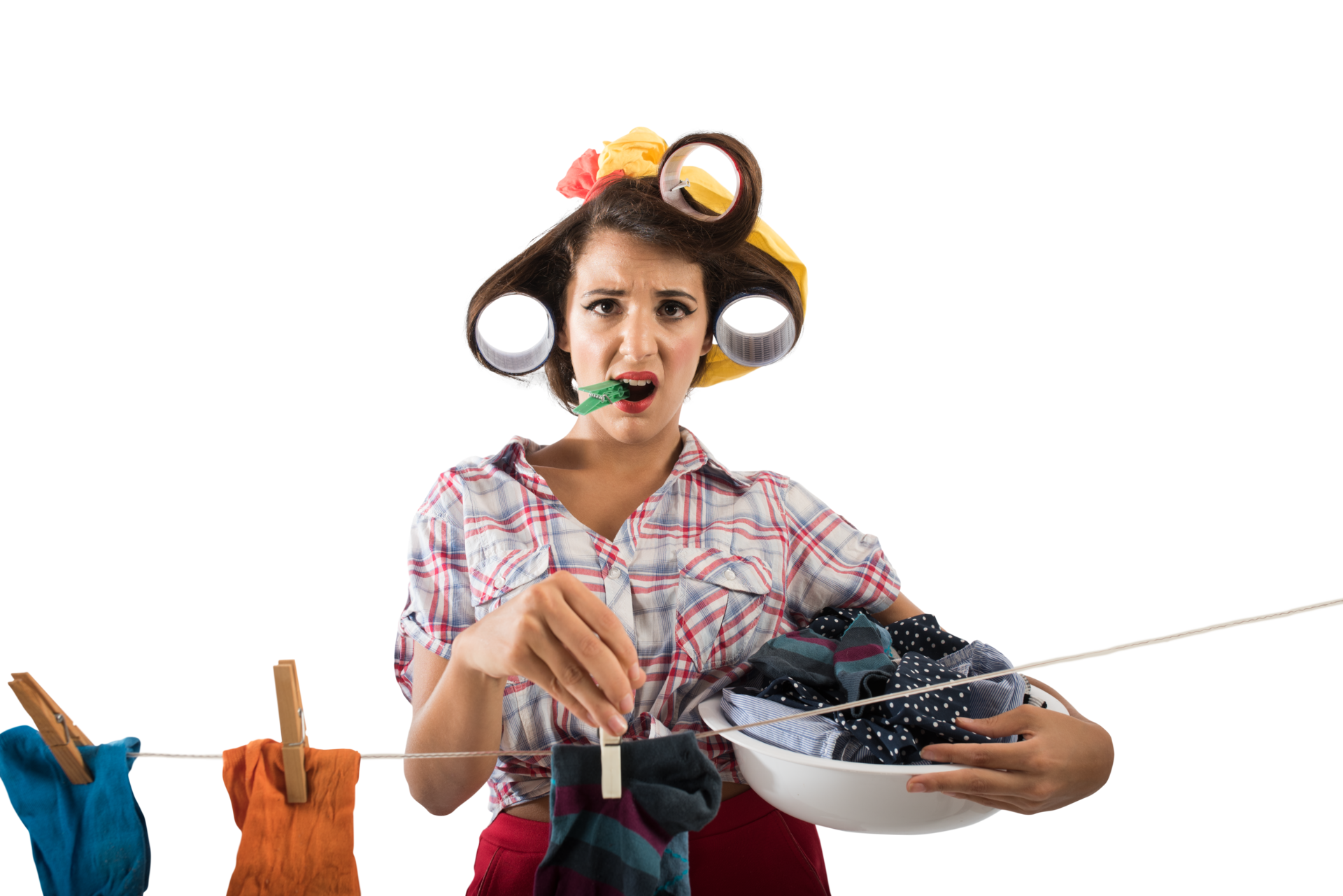 Free Female Retro Housekeeper Hanging Clothes Up To Dry 21084829 PNG auction-detail
