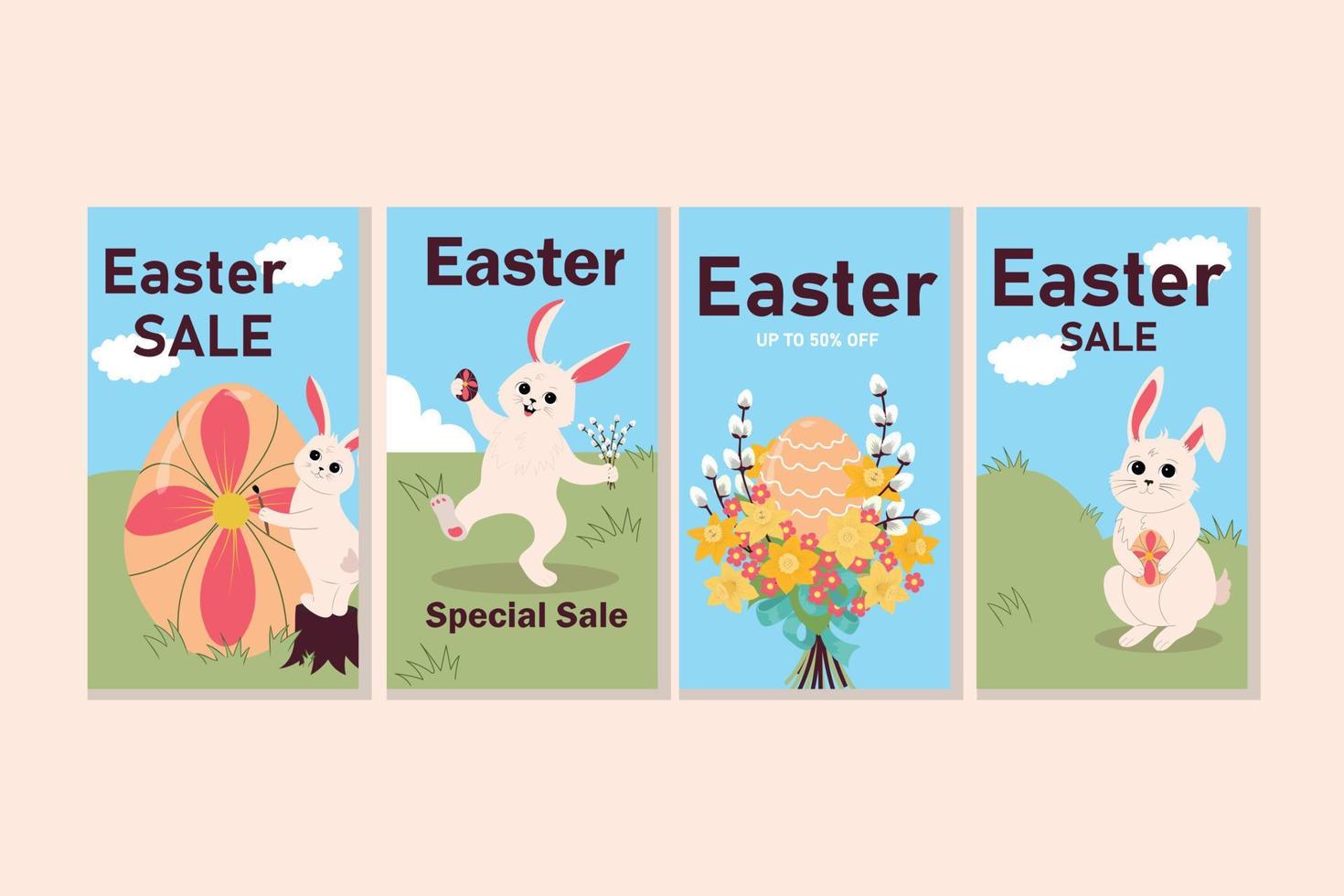 Flat Easter instagram stories with bunny vector