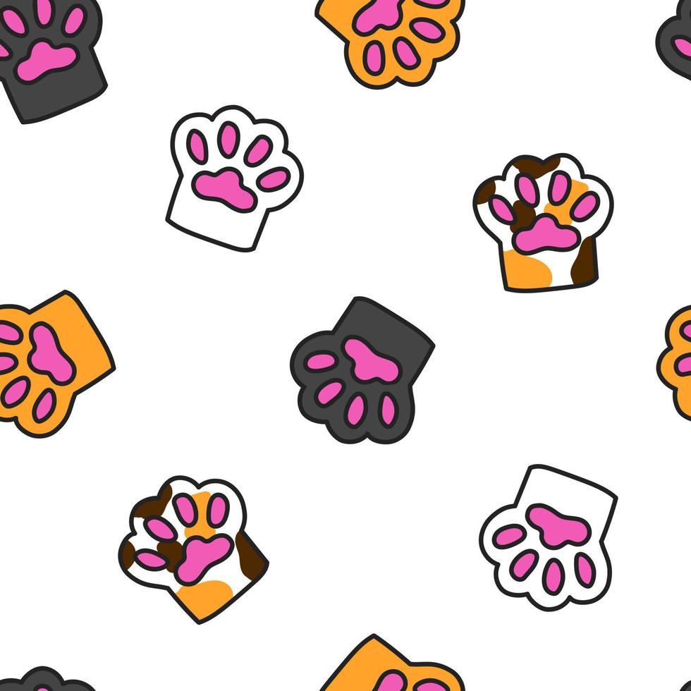 Seamless pattern multi -colored cat paws on a blue background. Love for pets. vector