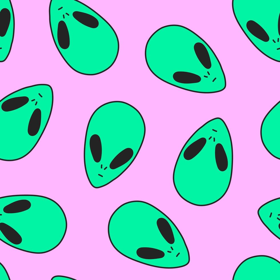 Seamless pattern in the fashionable style of the 90s, 2000s, Y2K. The heads of an alien on a pink background. vector