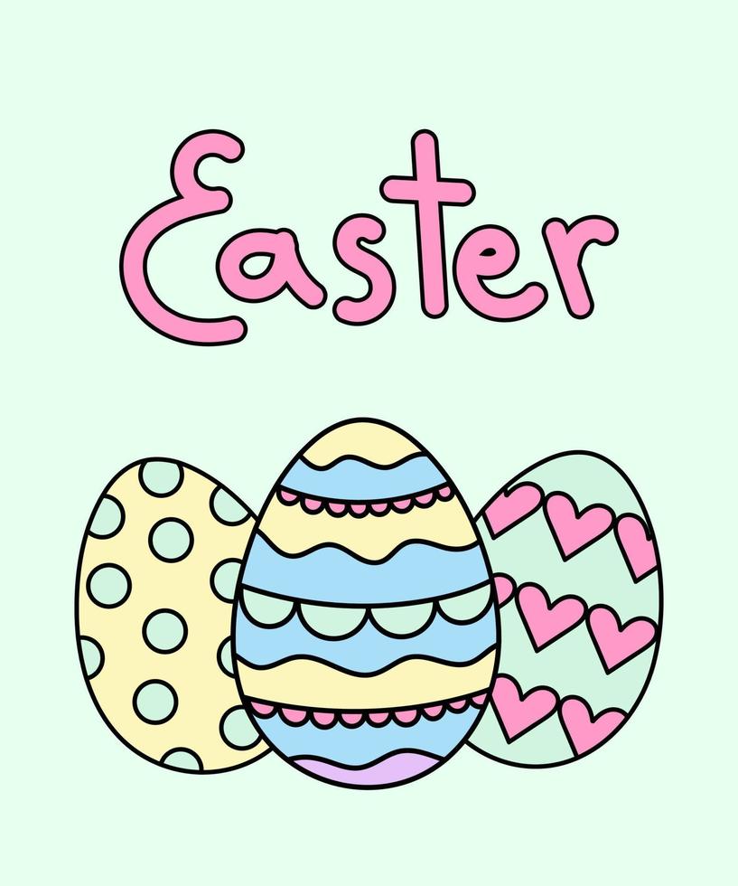 Festive postcard for Easter. Cute painted doodle eggs hand drawn. vector