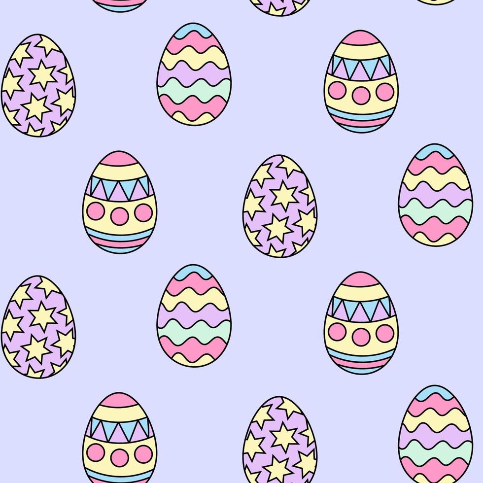 Seamless pattern Easter eggs in pastel colors. Cute painted doodle eggs hand drawn. vector