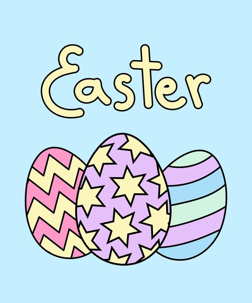 Festive postcard for Easter. Cute painted doodle eggs hand drawn. vector