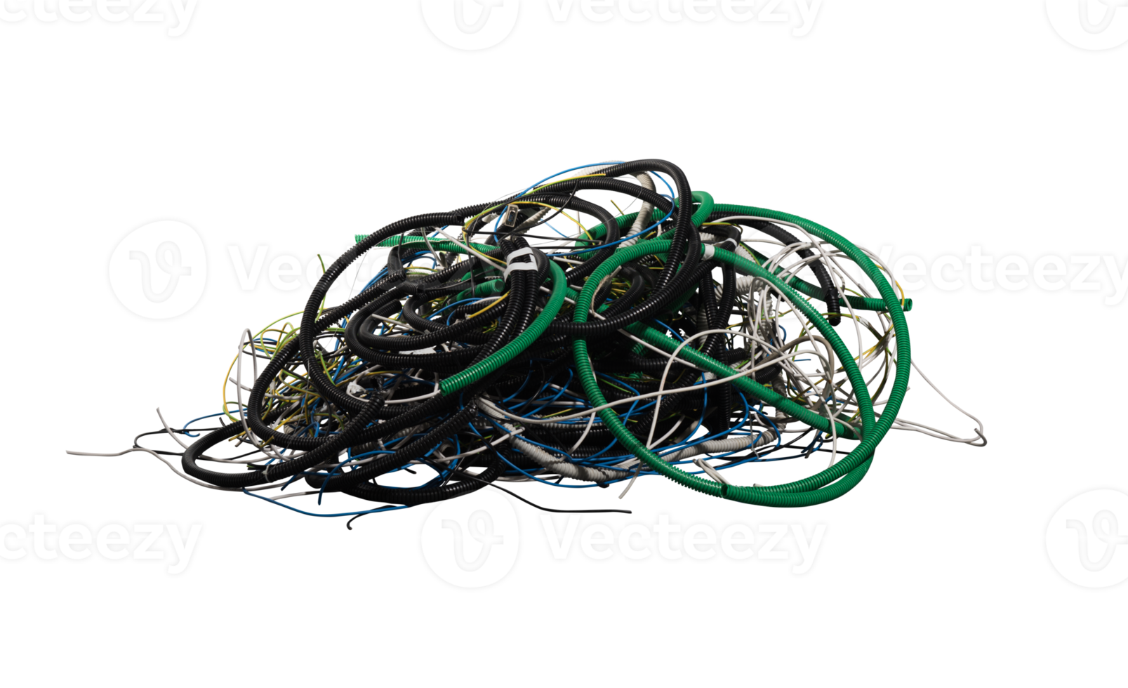 Haufen von isoliert elektrisch Kabel Rückstände. Verwechslung Konzept png