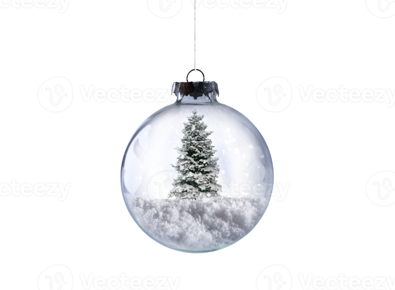 Xmas glass ball with christmas tree full of snow png
