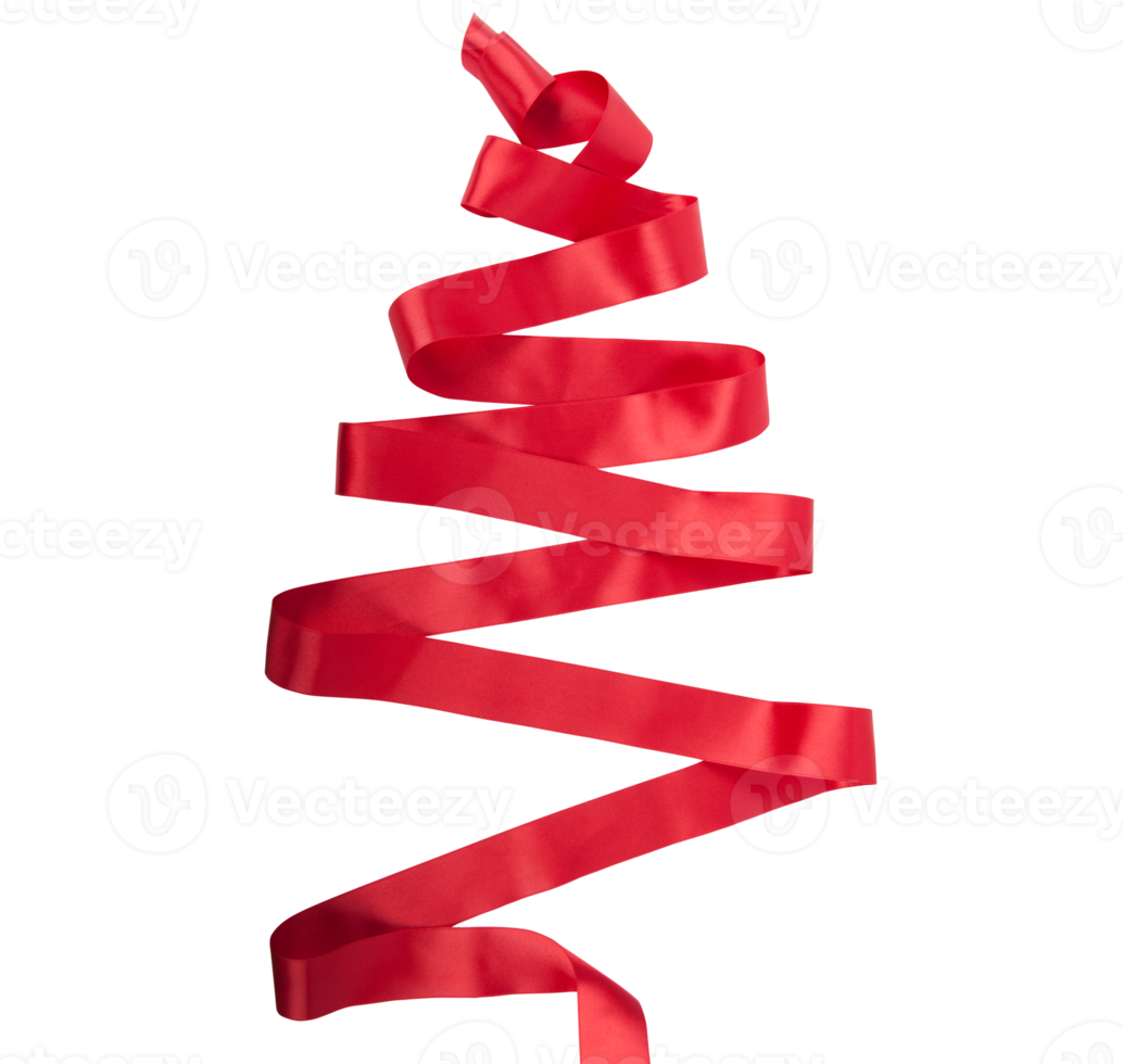 Red xmas ribbon in the shape of a christmas tree png