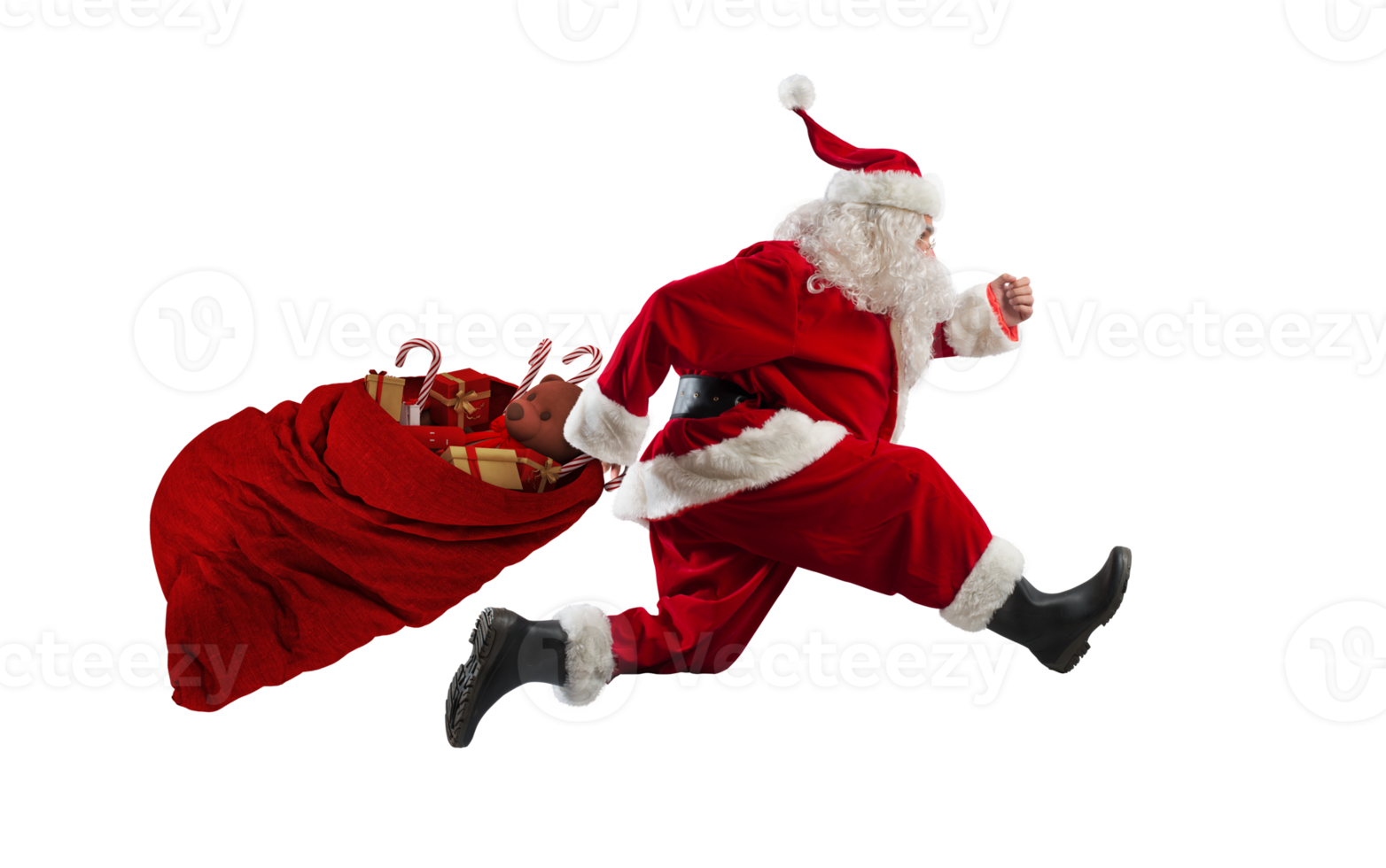 santa claus corre velozes para entregar todos presentes png