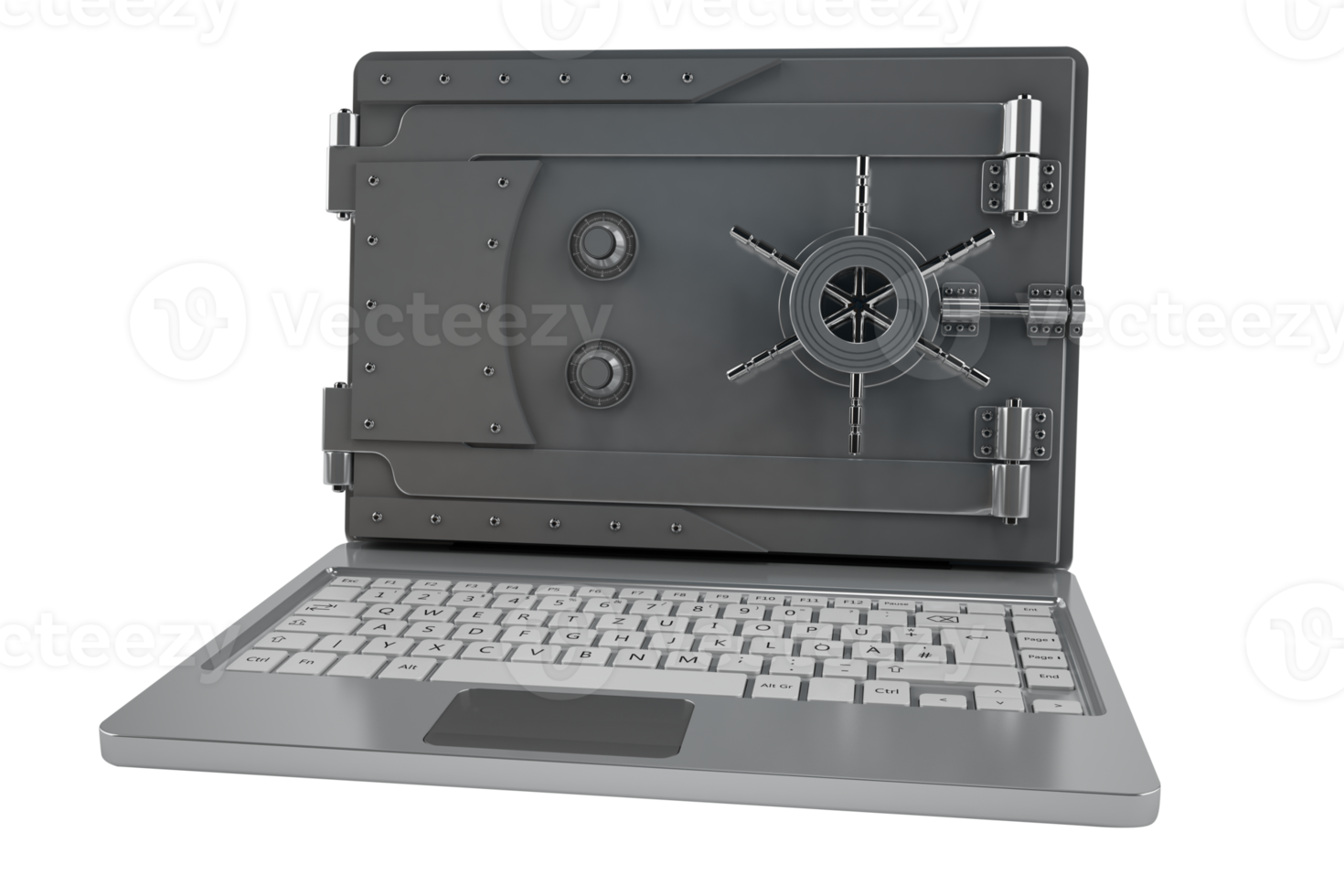 seguro em uma computador portátil. conceito do hacking e dados segurança sistema. 3d Renderização png