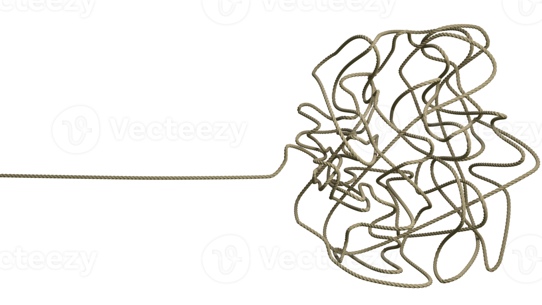 ingarbugliato corda. confusione e mentale fatica concetto. 3d interpretazione png