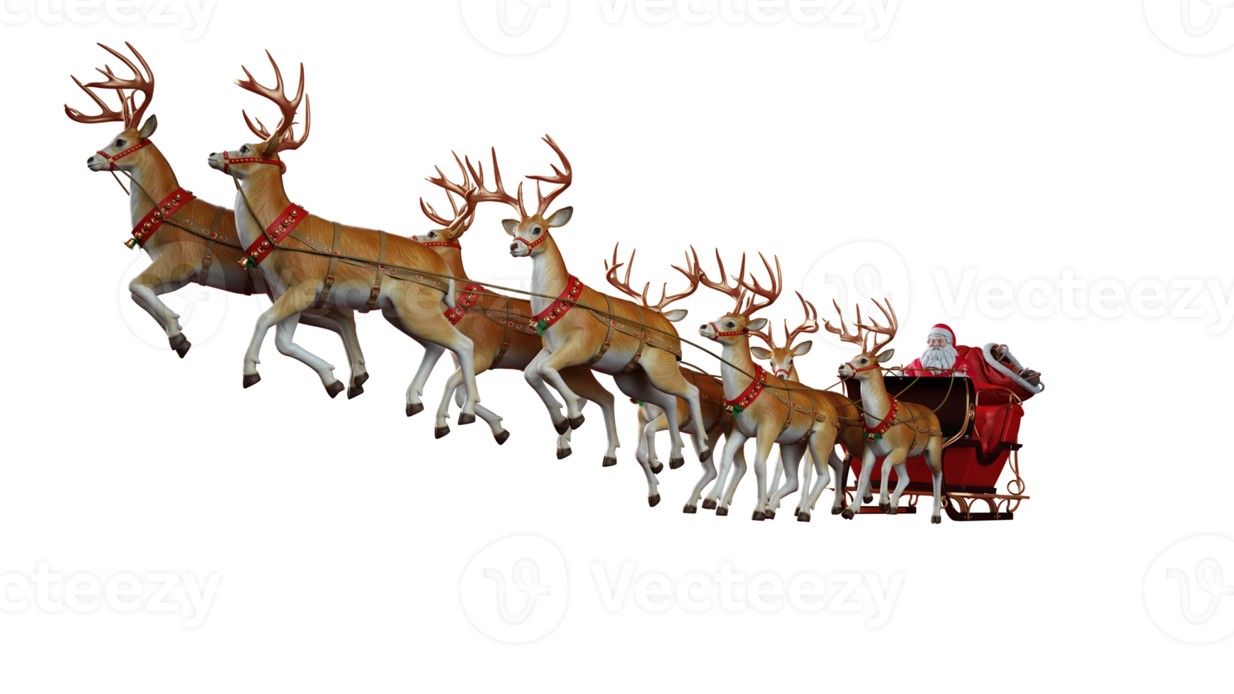 santa claus ready to deliver presents with sleigh with reindeer png