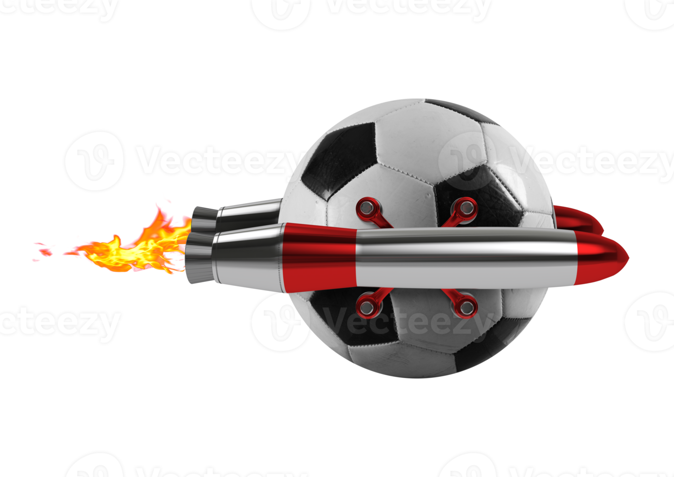 Isolated soccerball goes fast attached to a rocket png