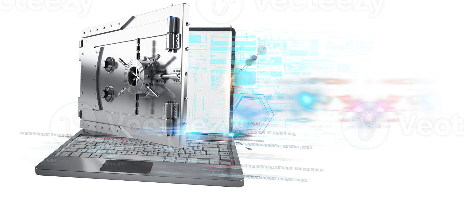 seguro em uma computador portátil. conceito do hacking e dados segurança sistema. 3d Renderização png