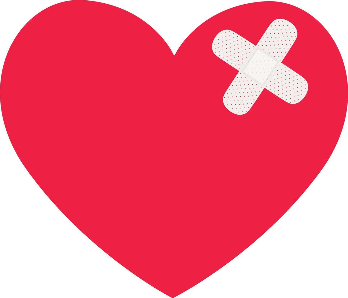 Broken heart and crack fixed with bandage. Breakup and heartbreak symbol. vector