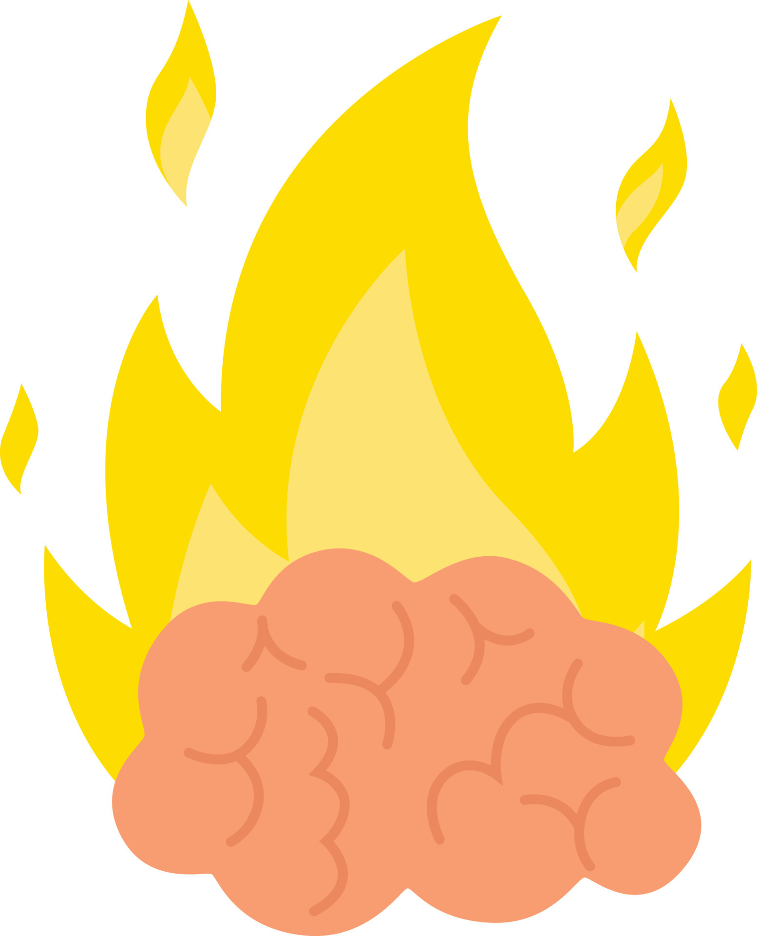 Brain on fire icon. Concept of mental surge. Stress at work. Intense