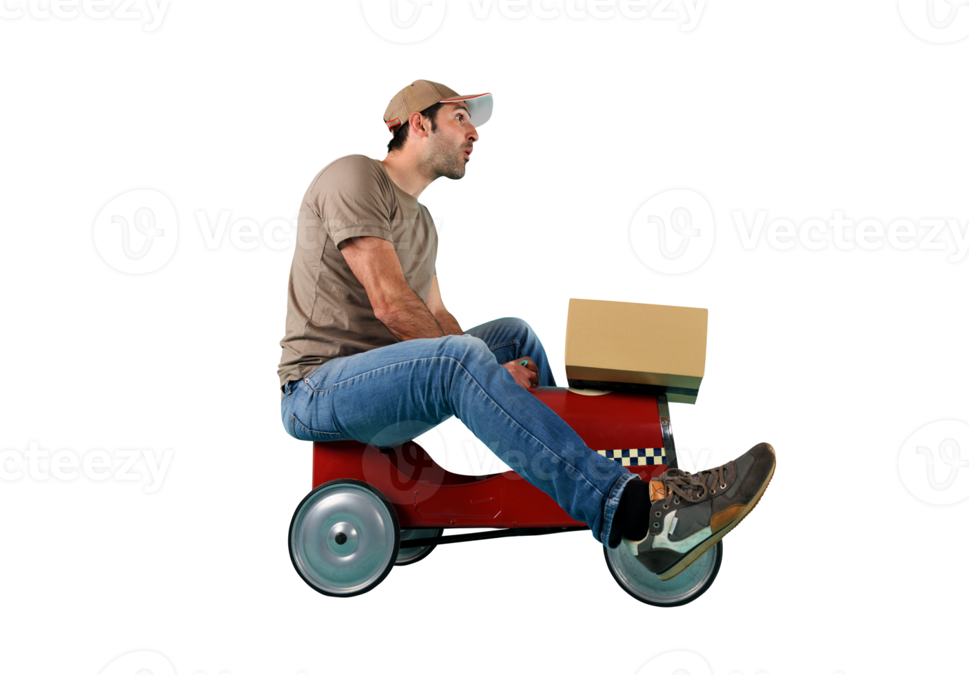 Courier drive fast with a toy car as express and rapid delivery png