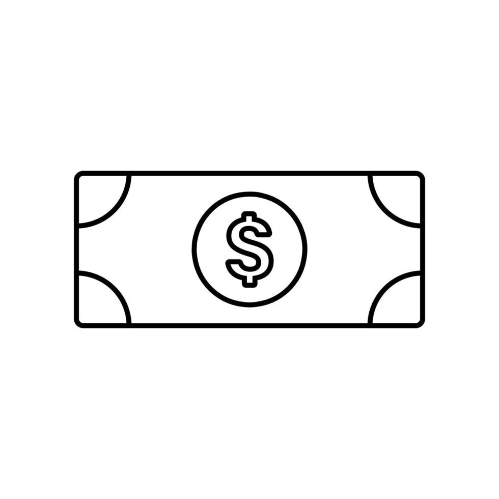 Dollar bill, banknote, money cash icon in line style design isolated on white background. Editable stroke. vector