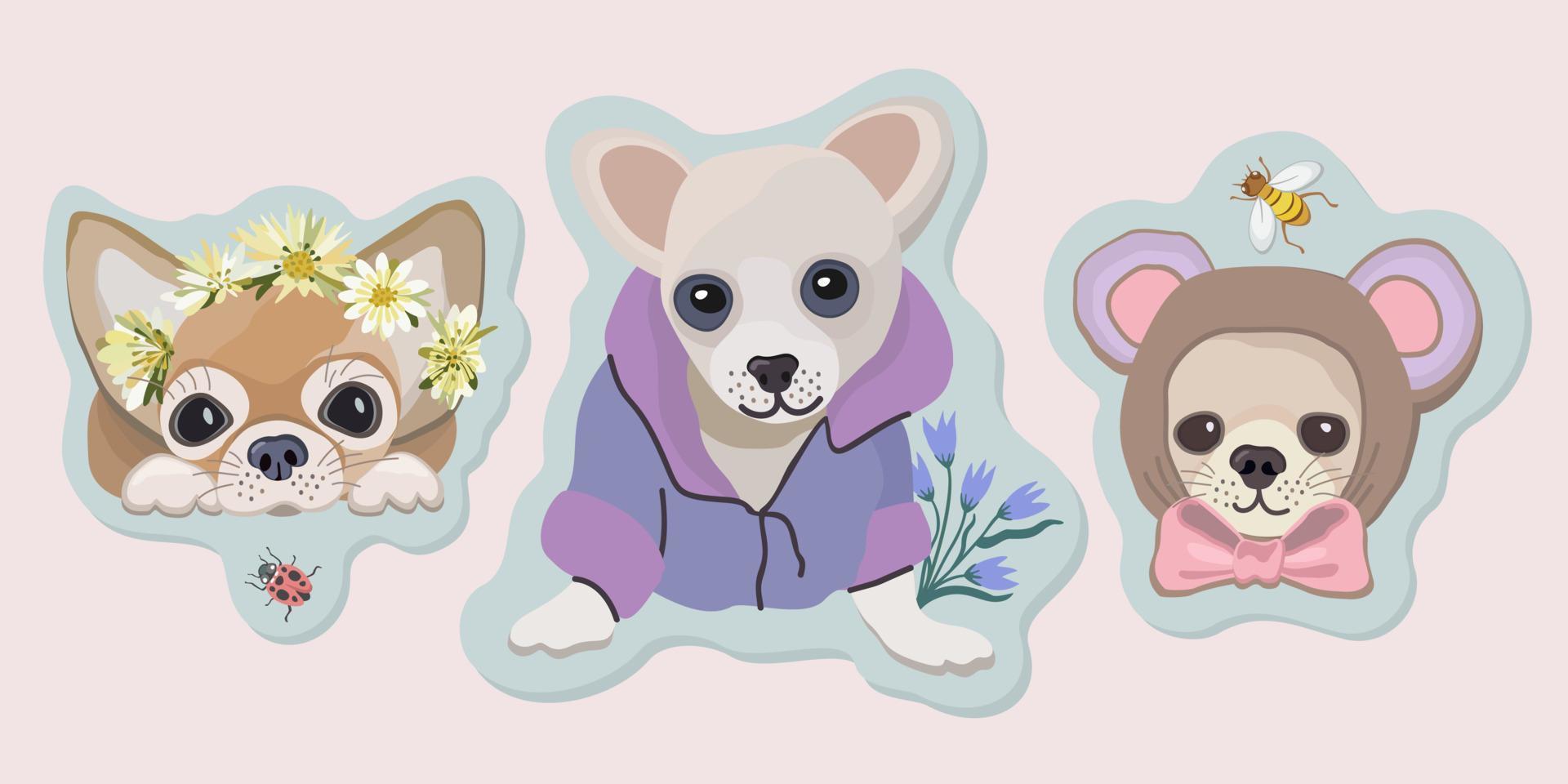 vector conjunto con pequeño perros. pegatinas en suave pastel colores.